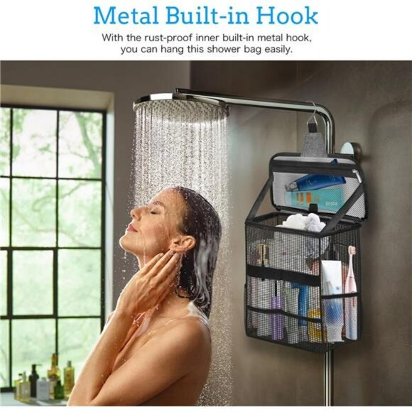 Large mesh shower caddy tote bag bathroom organizer travel gym dorm camping - Picture 6 of 8